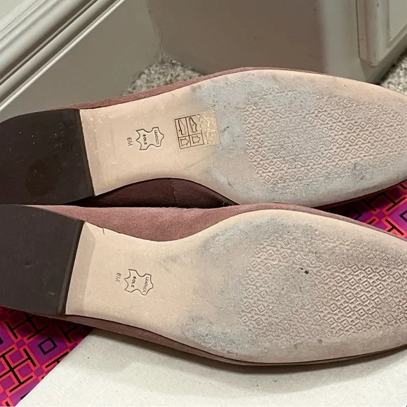 Worn once, Tory Burch Suede Miller Loafer with metal logo. Size 8, box included